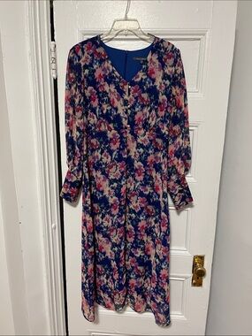 Julia Jordan Floral Long-Sleeve Midi Dress in Blue and Pink